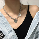 Heart Necklace Women Punk Stainless Steel Chain Hip Hop Letter Chokers Statement
