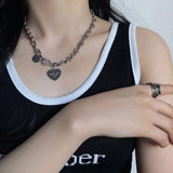 Heart Necklace Women Punk Stainless Steel Chain Hip Hop Letter Chokers Statement