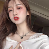 Heart Necklace Women Punk Stainless Steel Chain Hip Hop Letter Chokers Statement