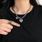 Heart Necklace Women Punk Stainless Steel Chain Hip Hop Letter Chokers Statement
