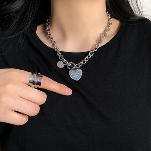 Heart Necklace Women Punk Stainless Steel Chain Hip Hop Letter Chokers Statement