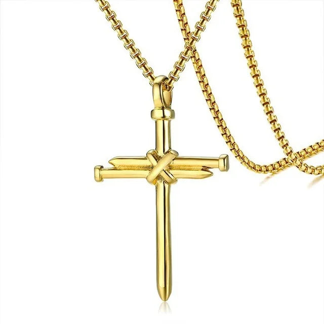 Titanium Nail Cross Necklace for Men Women