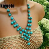 Statement Party Necklace with 10mm Round Square Marble Stones Pendant
