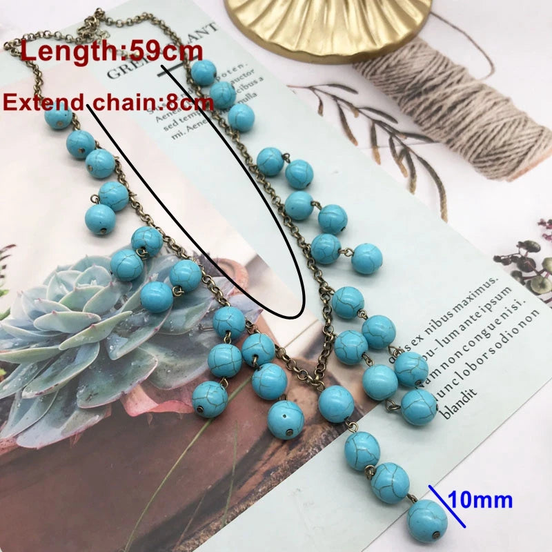 Statement Party Necklace with 10mm Round Square Marble Stones Pendant