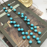 Statement Party Necklace with 10mm Round Square Marble Stones Pendant