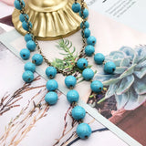 Statement Party Necklace with 10mm Round Square Marble Stones Pendant