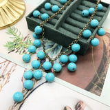Statement Party Necklace with 10mm Round Square Marble Stones Pendant