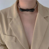 Leather Bow Drill Elastic Neck Circle Necklace