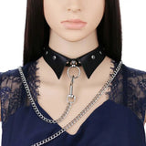 Punk Holographic Circle Choker Leather Necklace