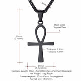 Ankh Cross Pendant Egyptian Key of Nile Gold/Black Stainless Steel Necklace