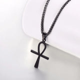 Ankh Cross Pendant Egyptian Key of Nile Gold/Black Stainless Steel Necklace