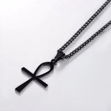 Ankh Cross Pendant Egyptian Key of Nile Gold/Black Stainless Steel Necklace