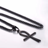 Ankh Cross Pendant Egyptian Key of Nile Gold/Black Stainless Steel Necklace