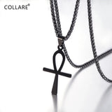 Ankh Cross Pendant Egyptian Key of Nile Gold/Black Stainless Steel Necklace