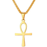 Ankh Cross Pendant Egyptian Key of Nile Gold/Black Stainless Steel Necklace