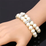 Simulated Pearl Bracelet with Rhinestone Crystal - H173