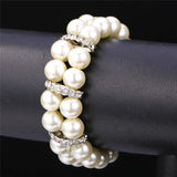 Simulated Pearl Bracelet with Rhinestone Crystal - H173