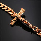 Latin Cross Cuban Chain Bracelet Men Rose Gold/Black/Gold Jesus God Brac...