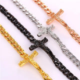Latin Cross Cuban Chain Bracelet Men Rose Gold/Black/Gold Jesus God Brac...