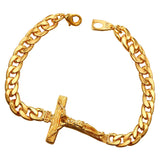 Latin Cross Cuban Chain Bracelet Men Rose Gold/Black/Gold Jesus God Brac...
