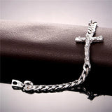 Latin Cross Cuban Chain Bracelet Men Rose Gold/Black/Gold Jesus God Brac...
