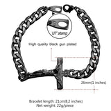 Latin Cross Cuban Chain Bracelet Men Rose Gold/Black/Gold Jesus God Brac...
