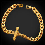 Latin Cross Cuban Chain Bracelet Men Rose Gold/Black/Gold Jesus God Brac...
