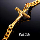 Latin Cross Cuban Chain Bracelet Men Rose Gold/Black/Gold Jesus God Brac...