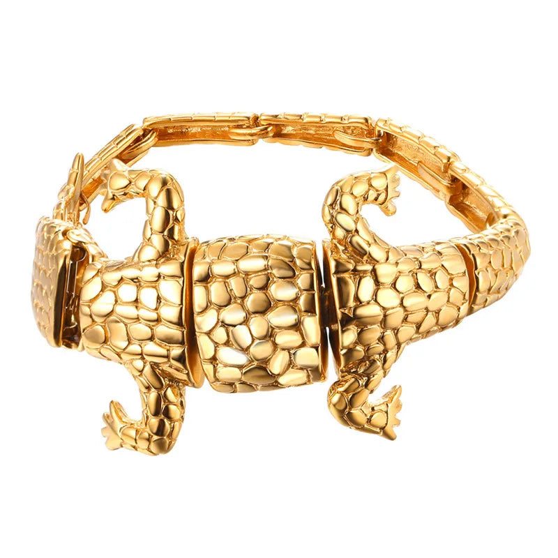 Collare Lizard Bracelet Men 316L Stainless Steel Gold/Black Jewelry H009