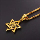 Star of David Pendant Evil Eye Necklace Stainless Steel Jewelry