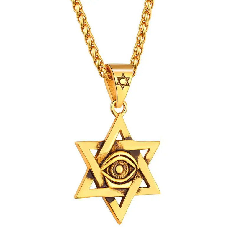Star of David Pendant Evil Eye Necklace Stainless Steel Jewelry