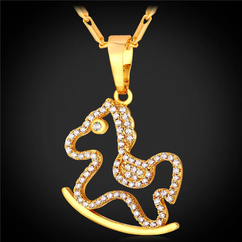 Trojans Horse Pendant CZ Animal Jewelry Anime Necklace Woman P144