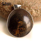 Natural Stone Brown Chinese Painting Stone Necklace Men IS202