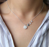 925 Silver CZ Paved Love Zirconia Disco Charm Choker Necklace