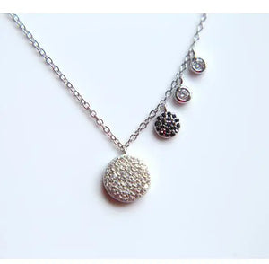 925 Silver CZ Paved Love Zirconia Disco Charm Choker Necklace