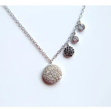 925 Silver CZ Paved Love Zirconia Disco Charm Choker Necklace