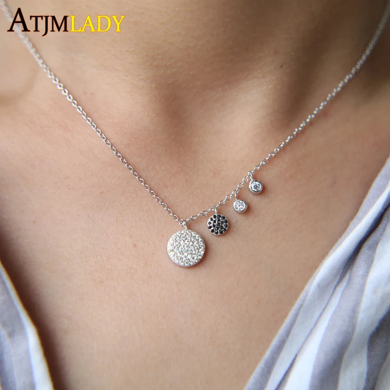 925 Silver CZ Paved Love Zirconia Disco Charm Choker Necklace