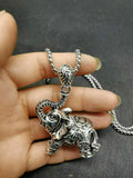 Chinese Tibetan Silver Elephant Pendant Statue Luck Amulet Sweater Chain