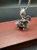 Chinese Tibetan Silver Elephant Pendant Statue Luck Amulet Sweater Chain