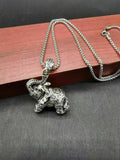 Chinese Tibetan Silver Elephant Pendant Statue Luck Amulet Sweater Chain