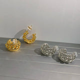 CE Hollow Out Geometric French Retro Earrings Double C Studs