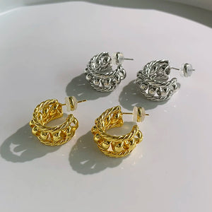 CE Hollow Out Geometric French Retro Earrings Double C Studs