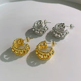 CE Hollow Out Geometric French Retro Earrings Double C Studs