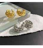 CE Hollow Out Geometric French Retro Earrings Double C Studs