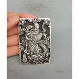 Tibetan Silver Riding Dragon Guan Gong Amulet Pendant