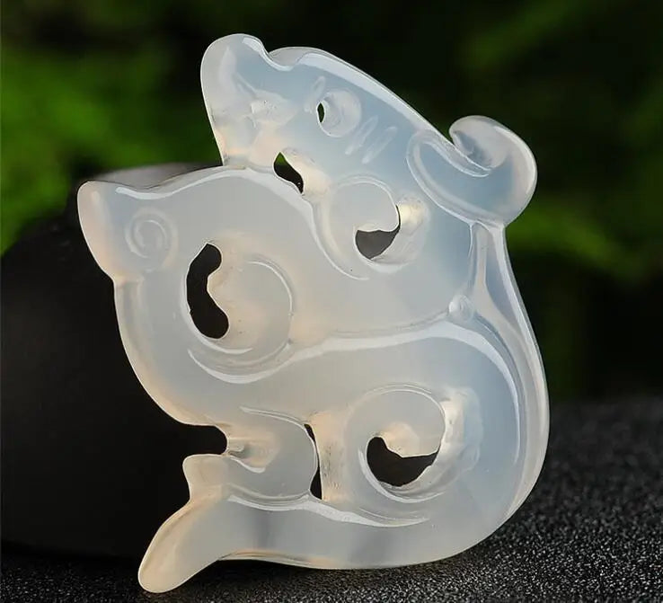 Natural Ice Chalcedony Pendant, Antique Gulong Jades Pendant