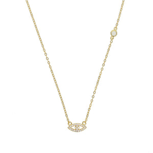 925 Sterling Evil Eyes Necklace with Micro Pave Cz Charm - Turkey