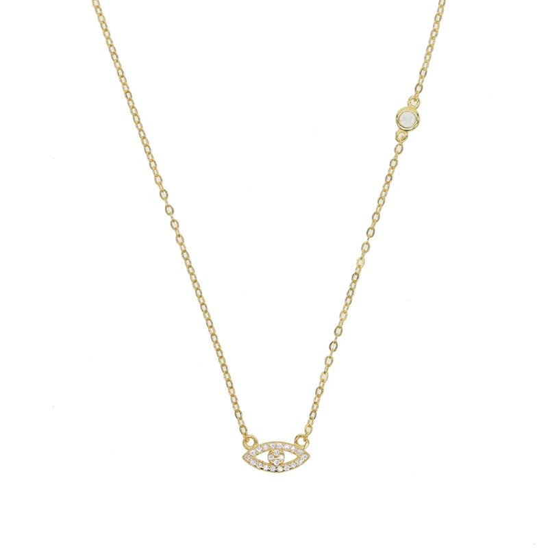 925 Sterling Evil Eyes Necklace with Micro Pave Cz Charm - Turkey