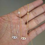 925 Sterling Evil Eyes Necklace with Micro Pave Cz Charm - Turkey