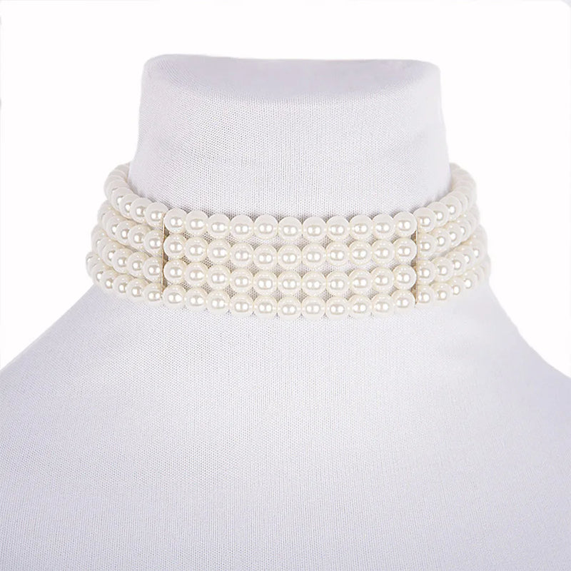 Pearl Collar Choker Layered Necklace for Women